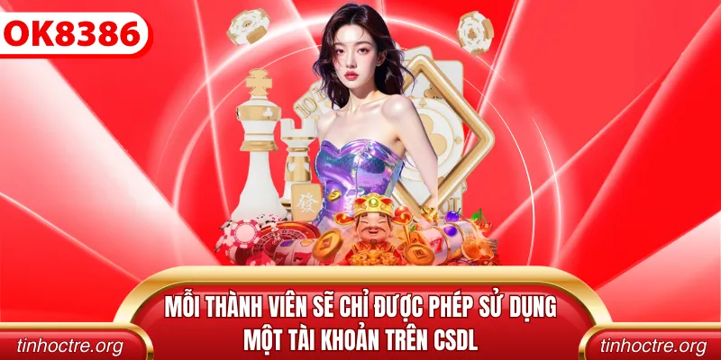 Mỗi thành viên sẽ chỉ được phép sử dụng một tài khoản trên CSDL